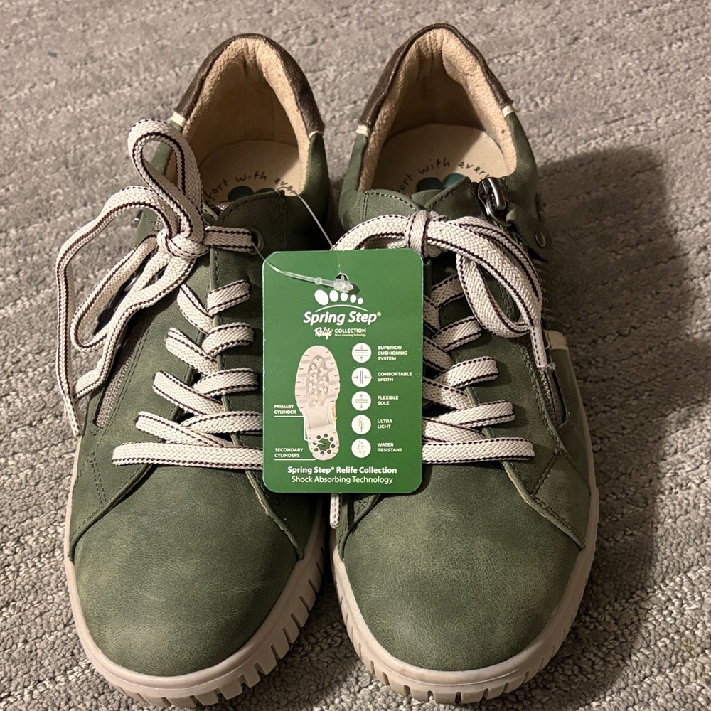 Spring Step Leather Olive Lace-Up Shoes